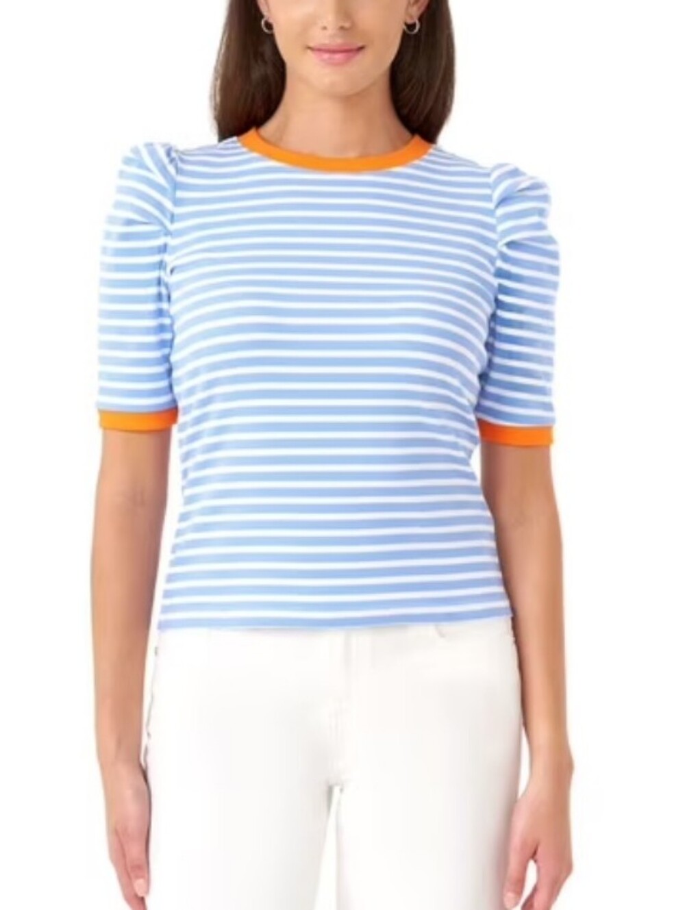 Rebecca Minkoff Striped Puff Sleeve Ribbed T Shirt #3719
